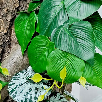 Woyrise Reptile Plants, Terrarium Hanging Plant Vines, Artificial Leaves with Suction Cup, Bearded Dragon Tank Accessories for Gecko Lizard Snake Frog Tortoise Decorations - Epipremnum aureum