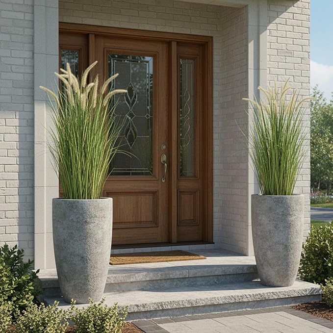 KOL Artificial 5ft 2-Pack Horsetail Reed Grass, 59in Tall Artificial Indoor Outdoor Fake Grass Plant, Home Office Decorative Artificial Plants in Pot Faux Plant Greenery, Wedding Decor