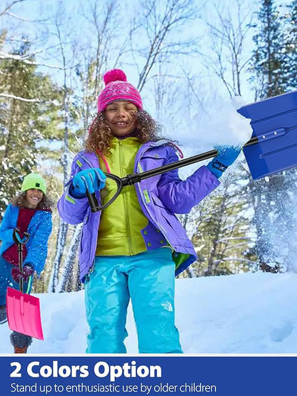 Snow Shovel for Child Aged 2-13 Year Old, Plastic Kids Snow Shovel Right Kid Size, Comfort Strong D Handle Grip, Lightweight Small Snow Shoveling Tool for Children Toddler, Bright Blue Color