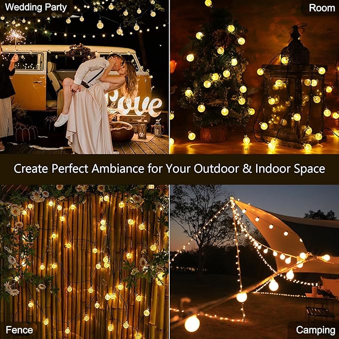 Solar String Lights Outdoor 2 Pack 200 Led 80FT Warm White Crystal Globe Lights with 8 Lighting Modes, Waterproof Solar Powered Patio for Garden Yard Porch Wedding Party Decoration