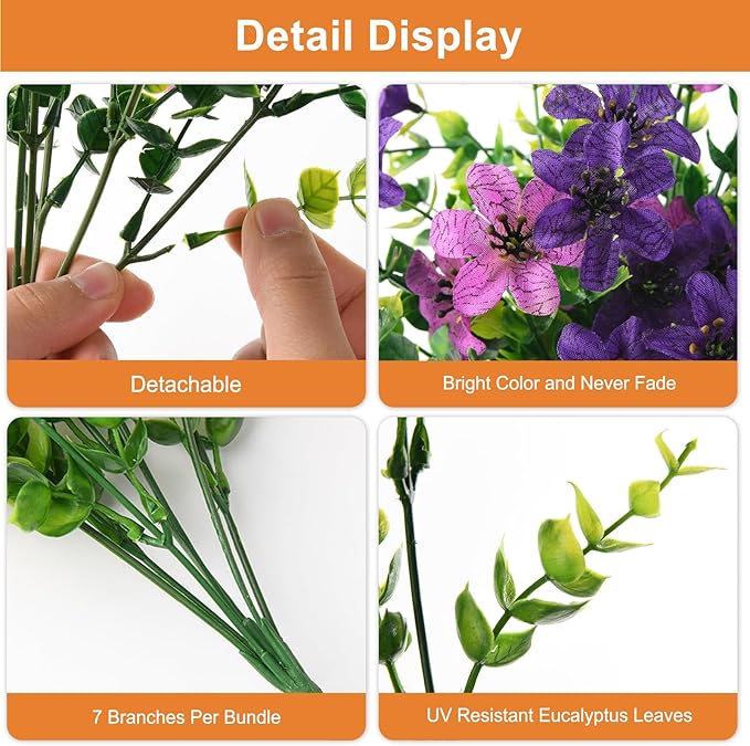 Artificial Flowers for Outdoors, 12 Bundles Multicolor Faux Silk Flower Spring Summer Decoration, Artificial Plants Fake Outdoor Flowers UV Resistant No Fade for Home Planter Porch Patio Yard Decor