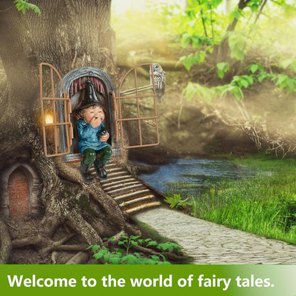 Garden Gnomes Decoration Outdoor Tree Faces Decor with Hanging Ladder for Yard, Elf Out The Door Tree Hugger Resin Garden Sculpture Peeker Yard Art Ornament Whimsical Gnome Decor for Patio Yard Lawn