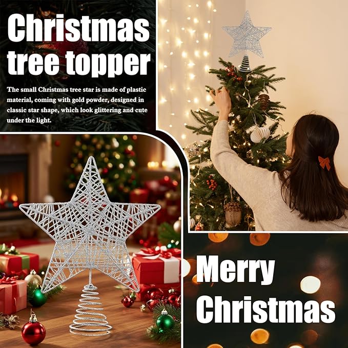 Christmas Tree Topper, 10" Glittering Xmas Star Treetop for Holiday Indoor Ornament Christmas Tree Decoration(Silver)