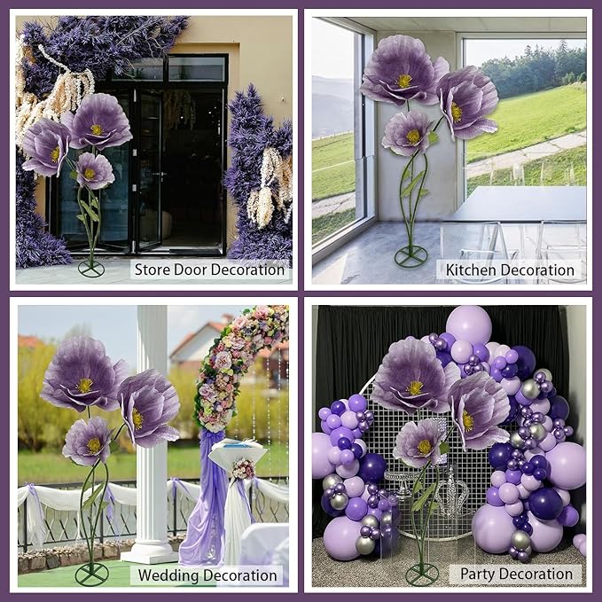 Giant Flowers Decoracion Artificial Flower - 3Pcs Large Artificial Flower Arrangements, Fake flowers Bendable Rhizome for Wedding Reception, Birthday, Party, Backdrop Decor, Window Display (Purple)