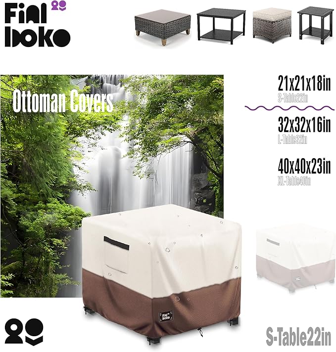 Patio Ottoman Cover,22"L x 22"W x 18"H Square Patio Dining Table Cover for Outdoor Furniture,100% Waterproof 600D Heavy Duty Outdoor Table Cover,Beige&Brow