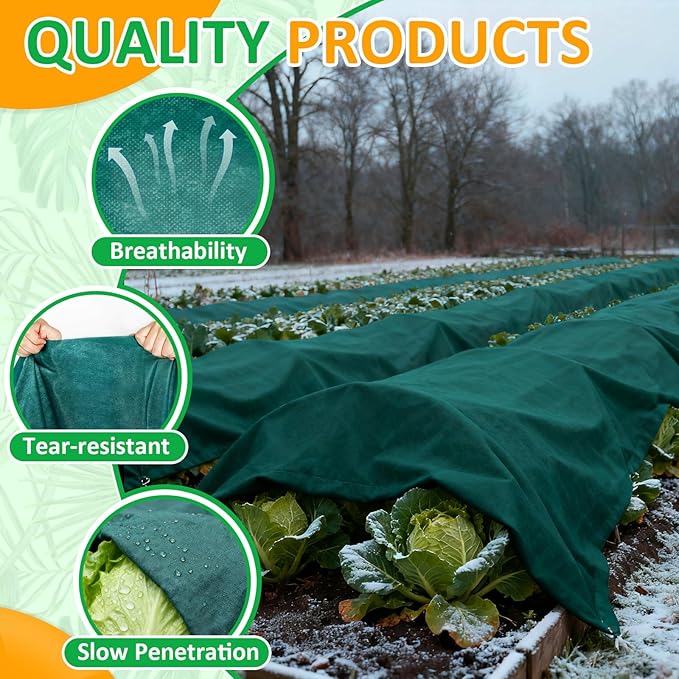 Green Plant Covers Freeze Protection, 10 x 50 ft - 2 oz/yd² Frost Cloths for Outdoor Plants, Tree Covers Freeze Protection, Winter Garden Blanket, Sun Cover for Plants for Greenhouse, Vegetables