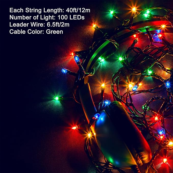 4 Pack 160FT 400 LED Battery Operated Christmas Lights Indoor/Outdoor with Timer & 8 Modes Green Wire Christmas Tree Lights Waterproof Fairy String Lights for Garden Christmas Decoration(Multicolor)