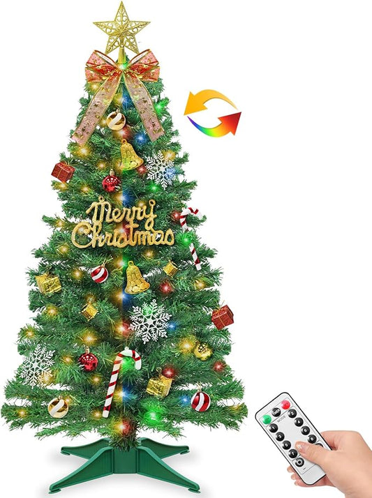 Remote Control-3 FT Artificial Mini Christmas Tree,Tabletop Small Christmas Tree with 50 Warm White & Multicolor Changing Lights Timer 8 Modes DIY Ball Ornaments,Home,Office,Indoor Holiday Decoration