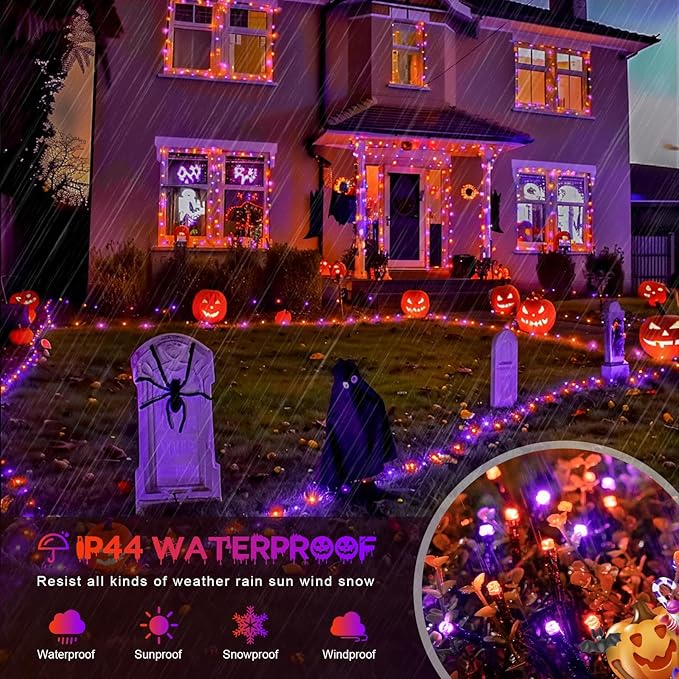 JMEXSUSS 800 LED Orange and Purple Halloween Lights, 272ft Halloween String Lights Outdoor Waterproof, 8 Modes Plug in Twinkle Light for Tree Party Decor