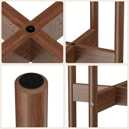 ALIGADO Bamboo Plant Stand Indoor, for Up to 10 Inch Pots, Built to Fit Corners, Sturdy & Stable Design, Walnut Finish