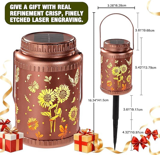 Cooo 2 Pack Solar Lanterns Outdoor Waterproof Sunflower Butterfly Solar Pathway Lights Landscape Path Christmas Gifts for Women Mom Grandma for Outdoor Table Lamps Garden Yard Backyard Decor-Rose Gold