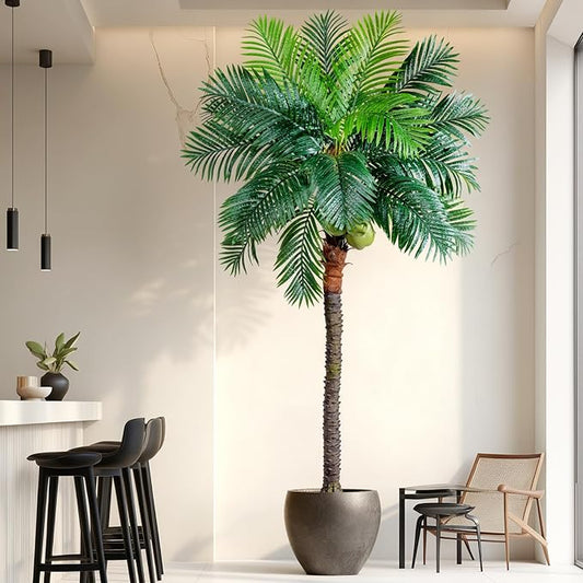9.1FT Artificial Phoenix Palm Tree with Coconut Fruit Artificial Plants Indoor Outdoor Large Faux Coconut Palm Tree Tropical Fake Palm Plant for Modern Farmhouse Yard Outside Patio Poolside