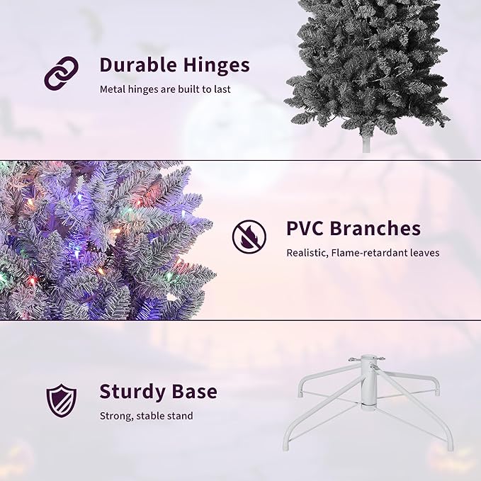 GAOMON 7.5Ft Prelit Black Christmas Tree with Lights Slim Artificial Halloween Christmas Tree Artificial Pencil Tree Automatic Branches for Home, Office, Party Decoration, White & Black Gradient