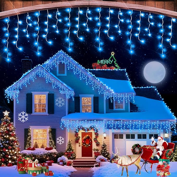 131FT Christmas Lights Outdoor 1440 LED Christmas Decorations Waterproof Plug in with 8 Modes & Timer Christmas Lights for Roof Party Garden Holiday Decor (Blue)