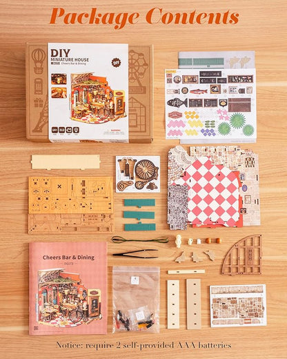 ROBOTIME DIY Miniature House Kit, Mini Diorama House for Adults, Wooden Furniture Kit with LED, Tiny House Dollhouse Building Kits for Halloween/Christmas/Birthday Gifts