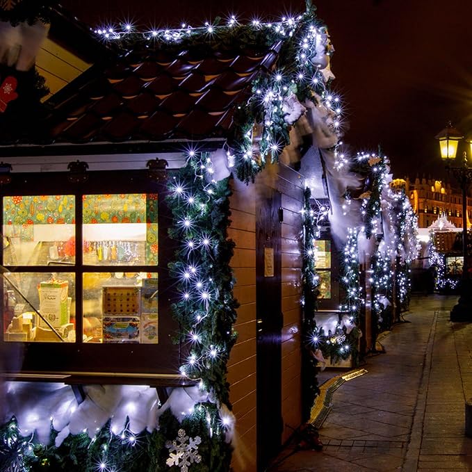 weillsnow 164 FT 500 LED Christmas Lights Outdoor, Waterproof Christmas Fairy Lights with Timer, Plug in White LED String Lights with 8 Modes for Bedroom Wedding Party Xmas Decoration