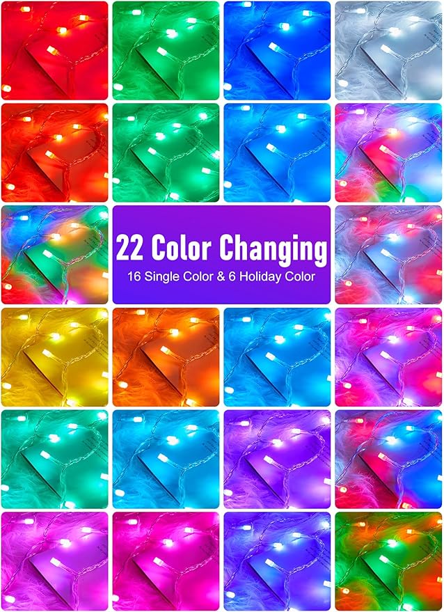 Minetom Color Changing String Lights Outdoor- 22 Colors 33FT 100 LED Fairy String Lights with Remote, Twinkle Christmas Tree Lights with 12 Lighting Modes, 4th of July Lights for Indoor Bedroom Party