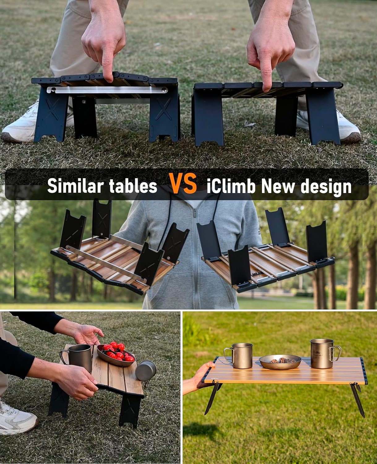 iClimb Ultralight Compact Mini Beach Picnic Folding Alu. Table with Carry Bag, Two Size (Silver - S)