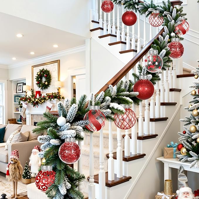 Ouddy Decor 36 Pcs Clear Christmas Ball Ornaments, 2.36" Shatterproof Red Plastic Christmas Ornaments Set Decorative Hanging Transparent Baubles for Xmas Tree Holiday Party Decor, Red
