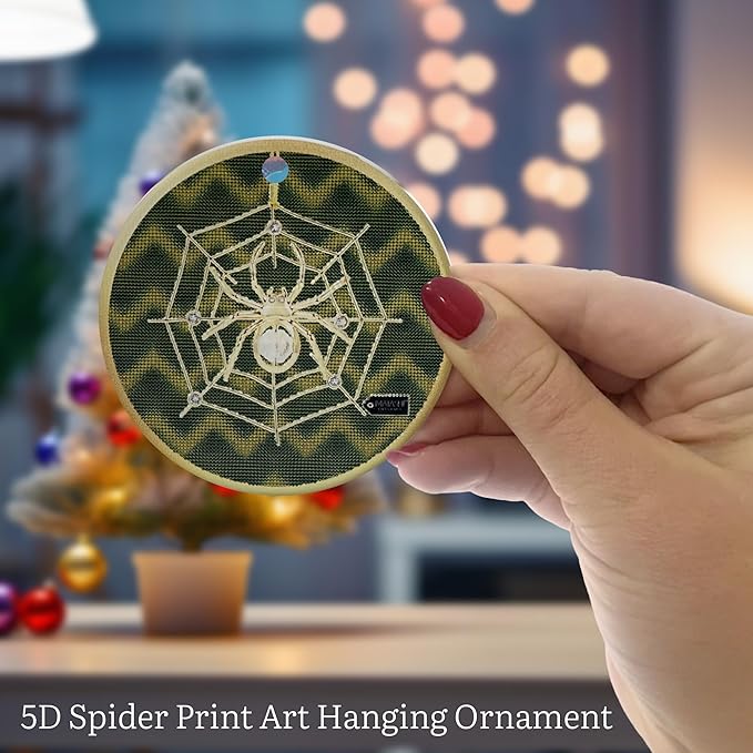 Matashi 5D Spider Print Art Ornament - Lucky Spider Hanging Ornaments for Christmas Tree Decor - with Story of The Tradition of Tinsel Legend Spider on Web Ornament