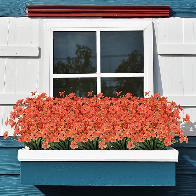 AGIRL 24 Bundles Artificial Fall Flowers Outdoor Indoor Decoration,Fake Plastic Flowers,Faux Mums Plant for Thanksgiving Fall Decor,for Hanging Outside Garden Front Door Porch Patio Window Box