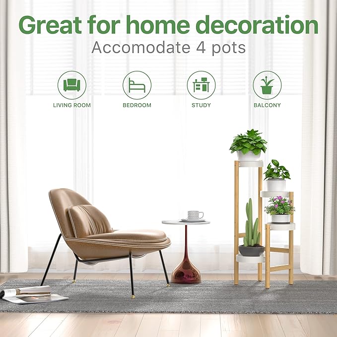 Wisuce Bamboo Plant Stands Indoor, 4 Tiered Tall Corner Plant Stand Holder Multiple Shelf Flower Tables for Garden Indoor Home (4 Tier -2)
