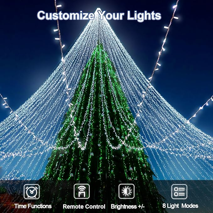 200 FT 500 LED Christmas Lights Outdoor Decorations Super Long Fairy Lights Waterproof 8 Modes Timer Clear Wire String Lights for Outside House Tree Patio Yard Wedding Party Holiday-Cool White