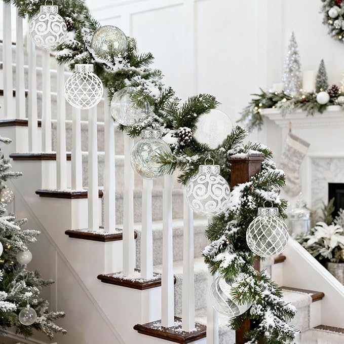 Ouddy Decor 36 Pcs Clear Christmas Ball Ornaments, 2.36" Shatterproof White Plastic Christmas Ornaments Set Decorative Hanging Transparent Baubles for Xmas Tree Holiday Party Decor, White