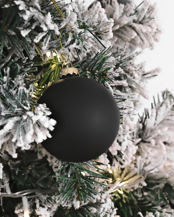 DN DECONATION Black Glass Christmas Ornaments, 3.15” Christmas Ball Hanging Christmas Baubles for Xmas Tree Decoration, Set of 9 Decor for Gothic DIY Gift