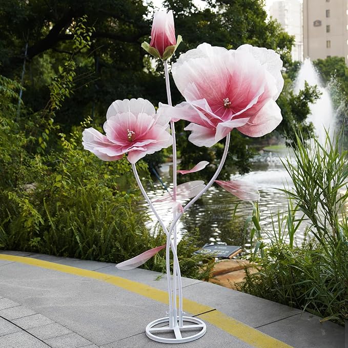 Giant Flowers for Decoration,Large Fake Flower with Standing Stems and Base,Big Artificial Flowers for Home Decor,Wedding Background Decor,Shop Window Display,Banquet,Garden Party (red)