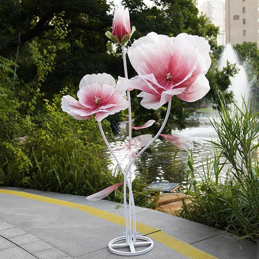 Giant Flowers for Decoration,Large Fake Flower with Standing Stems and Base,Big Artificial Flowers for Home Decor,Wedding Background Decor,Shop Window Display,Banquet,Garden Party (red)