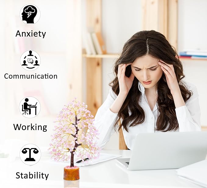 Rose Quartz Tree of Life, Handmade Gemstone Feng Shui Money Tree, Healing Crystal Decoration for Home, Positive Energy, Spiritual Gift