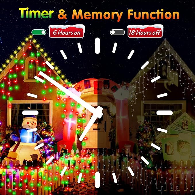 53FT Christmas Lights Outdoor, 486 LED Outdoor String Lights Waterproof Plug in with 8 Modes & Timer, Christmas String Lights for Tree Party, Garden, Holiday Decorations（Red+Green）