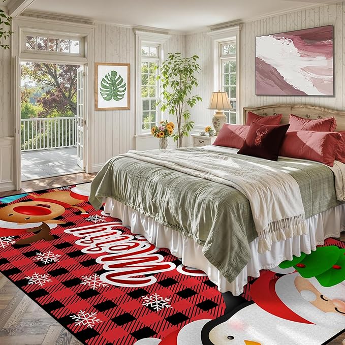 Christmas Area Rug 6' x 9' for Bedroom Living Room Rugs Xmas Decor Area Rug Non-Slip Indoor Throw Rug Washable Rug Floor Carpet for Kitchen Bedroom