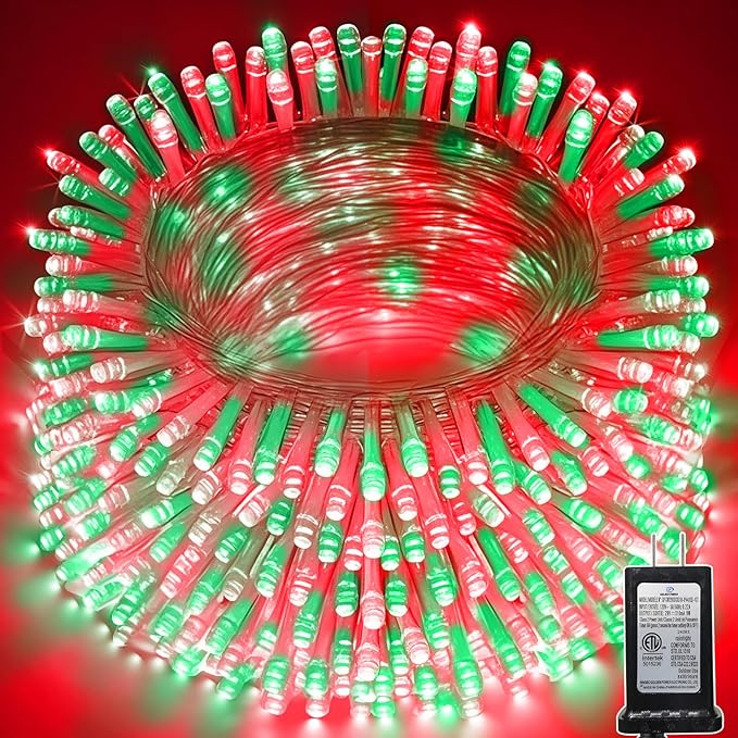 114 FT 350 LED String Lights Outdoor Indoor, Christams String Lights Waterproof 8 Modes & Timer, Fairy Lights Plug in for Bedroom, Weeding, Patio, Party, Holiday,Christmas Decor（Red+Green）