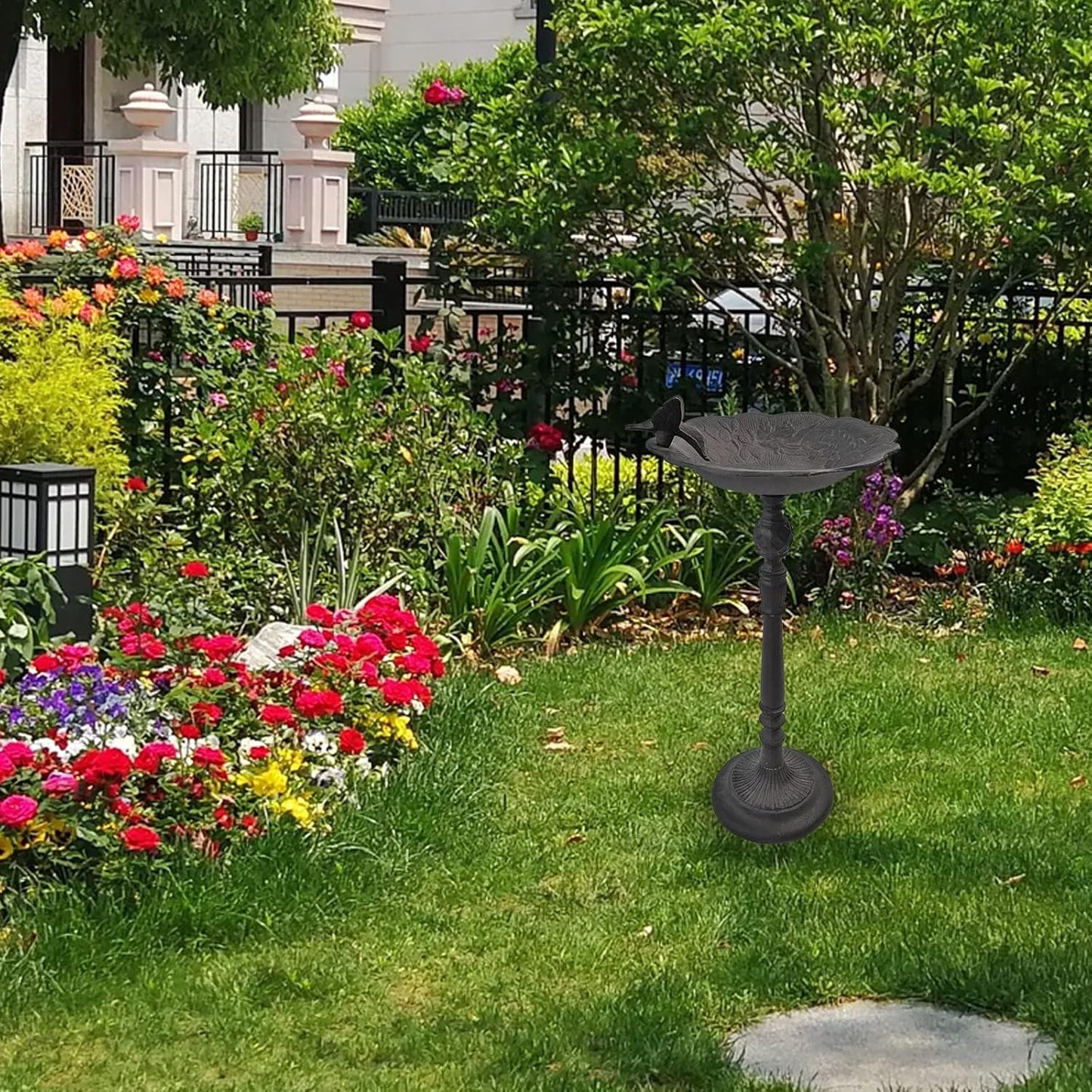 Heavy Duty Metal Bird Bath for Outside - 10.23 Inches Diameter, 22 Inches Height - Perfect for Garden, Patio, Lawn Decoration， Has The Functions of a Hummingbird Feeder and a Bird Feeder