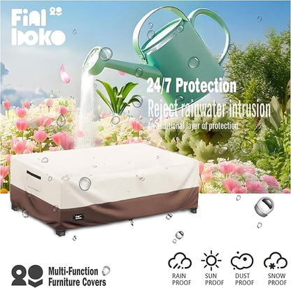 Patio Coffee Table Cover, 42"L x 26"W x 16"H Patio Rectangular Side Table Covers,100% Waterproof 600D Heavy Duty Outdoor Table Cover,Beige&Brow