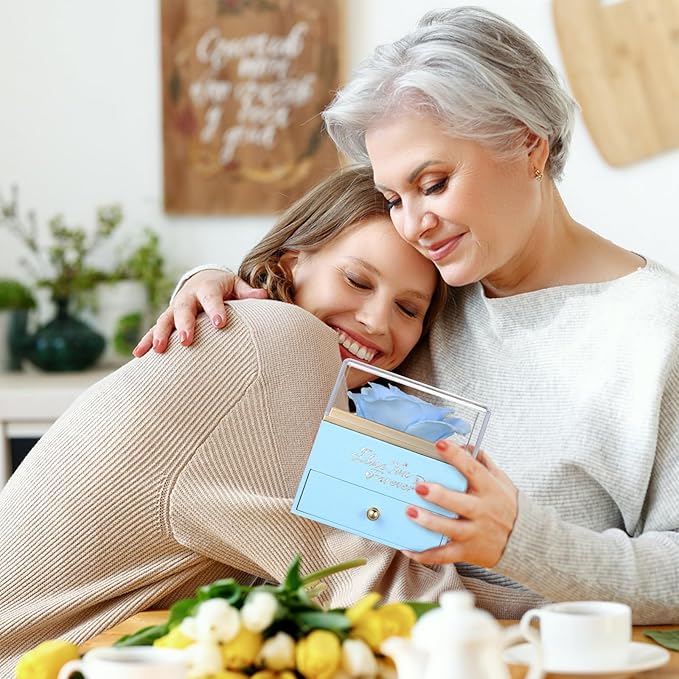 NEWNOVE Preserved Real Light Blue Rose with Angle Wings Necklace, Anniversary Birthday Gifts for Women Wife Girlfriend Mom Gift Ideas for Christmas Mothers Day Valentines Day, I Love You Gifts for Her