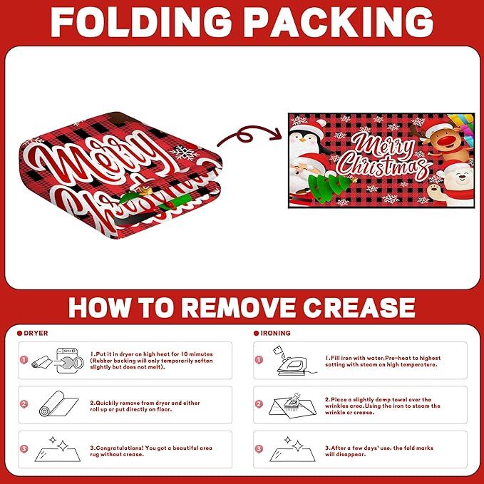 Christmas Rug Xmas Holiday Decorative Christmas Tree and Snowflake Pattern Welcome Mat for Home Decoration Non Slip Doormat Outdoor Indoor Entrance Floor Mat,79" X 39"