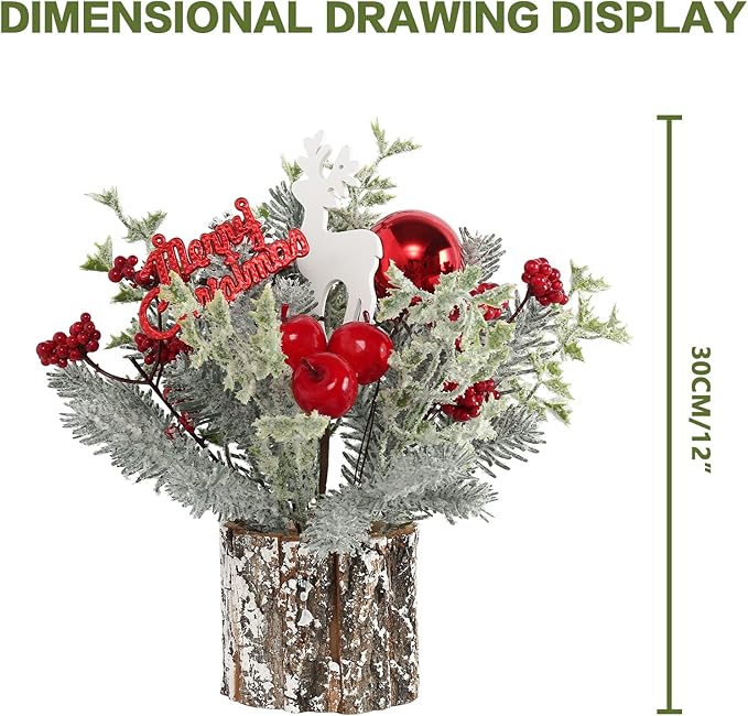 Super Holiday Small Winter Christmas Tree, Artificial Mini Tabletop Christmas Tree Decorations with Christmas Ornaments, for Home Party Thankgivings Christmas Decor, Red-Indoor.