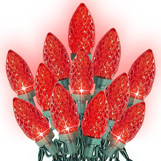 Dazzle Bright C9 Christmas String Lights, Waterproof Connectable Green Wire Fairy Lights, Christmas Lights for Indoor Outdoor Home Yard Xmas Tree House Decorations (Red, 100 LED)