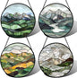 Stained Glass Window Hanging 4 Pcs Set Mountain River Landscape 9.8" - Suncatcher Door Garden Sun Catcher Decor Birthday Mother's Day for Mom Woman Nana Girl Boy Friend