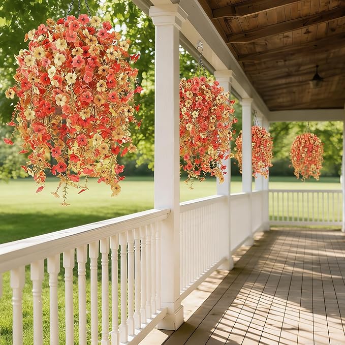 6 Bundles Artificial Fall Flowers for Outdoors Fake Plants Garden Home Fall Decor,UV Resistant Realistic Silk Faux Autumn Flower Indoor Outside Front Porch Patio Balcony Yard Farmhouse(Orange)