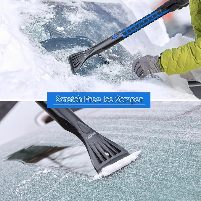COFIT 36" Car Snow Brush Long Handle, 2 in 1 Extendable Ice Scraper for Windshield, Detachable Snow Removal Tool, Comfortable Clean Brush Scratch Free for RV, Truck, SUV, Windows, Roof, Exterior, Blue