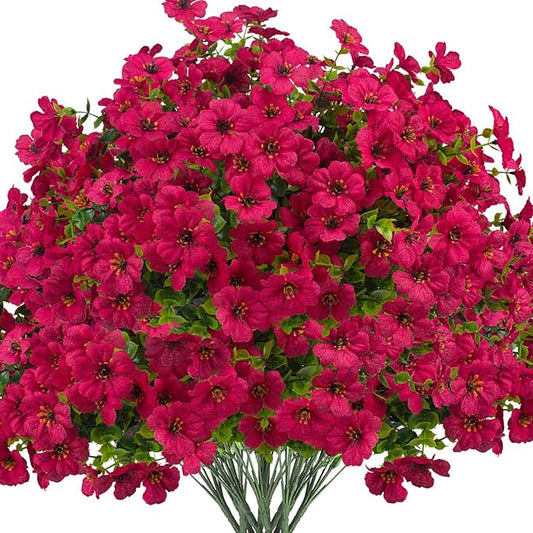 Artificial Fake Flowers for Outdoor Spring Decoration, 16 Bundles Faux Silk Colorful Daisy UV Resistant Realistic for Outside Porch Patio Home Yard Garden Planters Pots Window Box (Rose Red)