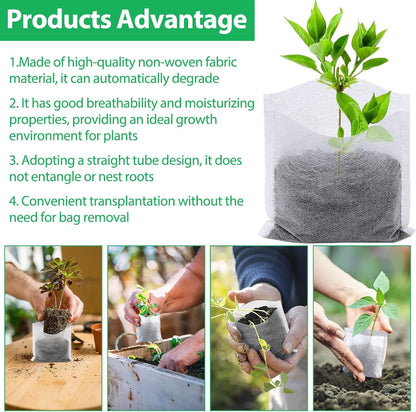 Augshy 200Pcs Nursery Growing Bags, Non-Woven Fabric Seedling Pots for Planting Seed Starting Pots Pouches for Vegetable Flower Fruit Saplings Tree (4.2" x 4.2")