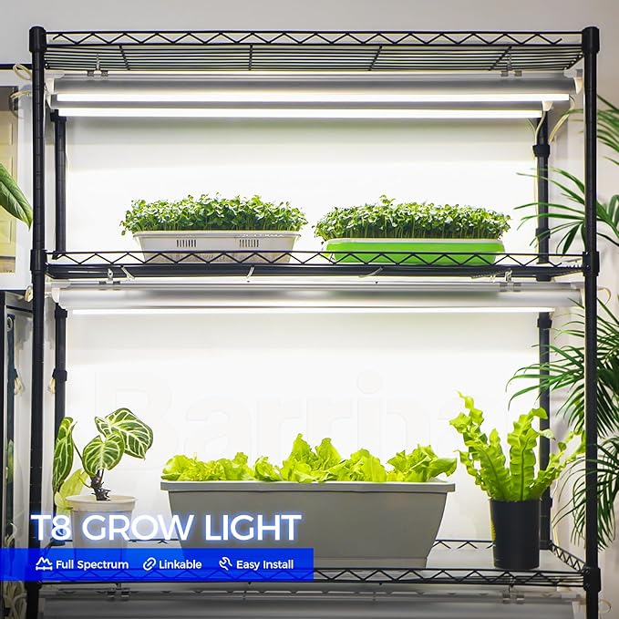 Barrina Grow Lights for Indoor Plants, 3FT 5000K Daylight White Full Spectrum Plant Lights, 180W(6 x 30W, 1000W Equivalent), T8 Grow Light Bulbs, LED Grow Light Strips, Linkable Design, 6-Pack