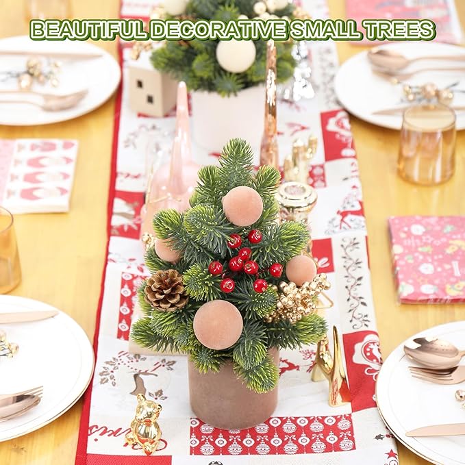 SY Super Bang Small Christmas Tree, 12Inch Artificial Light Coffee Velvet Ball Berry Mini Tabletop Tree Christmas Decorations, for Home Party Thankgivings Xmas Indoor Decor.