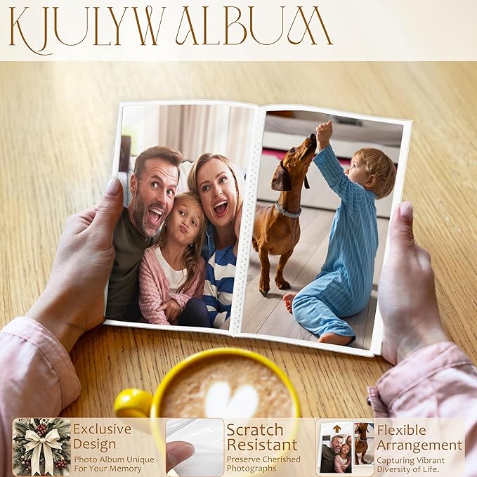 Christmas Photo Albums 4x6 Pictures, Vintage Coquette Bow Xmas Holly Berries Holiday Small Memory Photo Album Book for Baby Family Graduation Wedding Travel Vacation