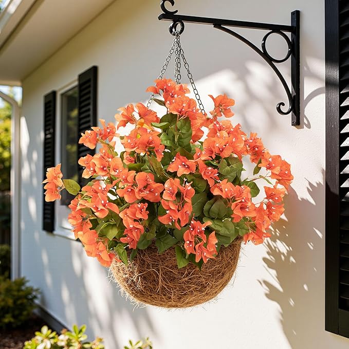 Bougainvillea Artificial Flowers Bougainvillea Outdoor Artificial Plants Faux Flowers with Stems Silk Flowers for Wedding Porch Living Garden Decor(4PCS,Orange)